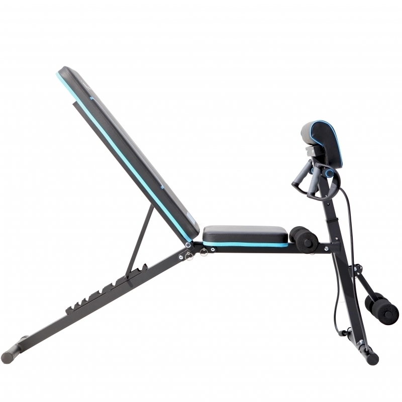 Banca de exercitii reglabila FitTronic Atletic B240, greutate suportata 120 kg, banca scott inclusa, corzi pentru brate