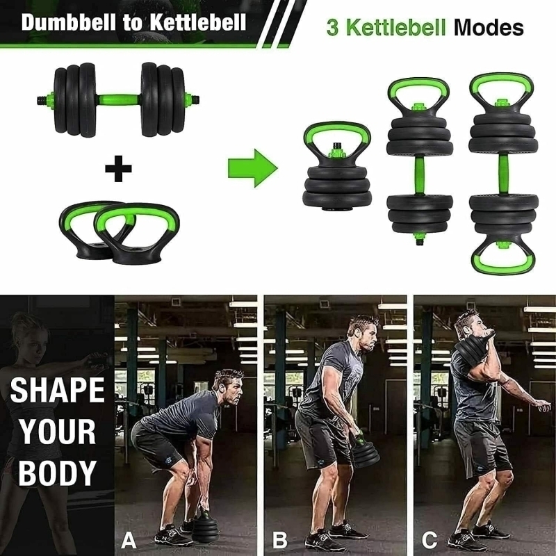 Set gantere reglabile kettlebell FitTronic 7 in 1 de 20 kg GKF20, cu o multitudine de combinatii posibile