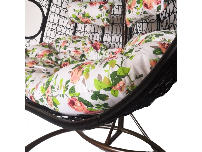 Leagan tip cuib DeHome Luna 100 dublu cu suport si perna incluse multicolora cu imprimeu floral, greutate suportata 200 kg