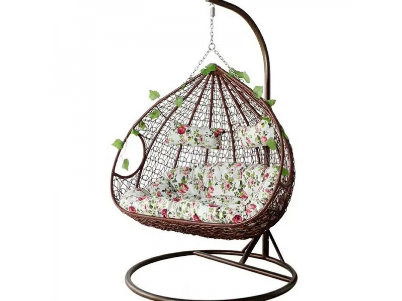 Leagan tip cuib DeHome Luna 100 dublu cu suport si perna incluse multicolora cu imprimeu floral, greutate suportata 200 kg
