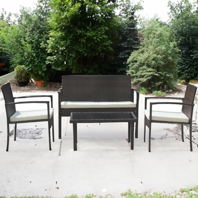 Set mobilier de gradina DeHome Zafir 200 Brown, canapea, scaune si masuta incluse, design modern, culoare maro