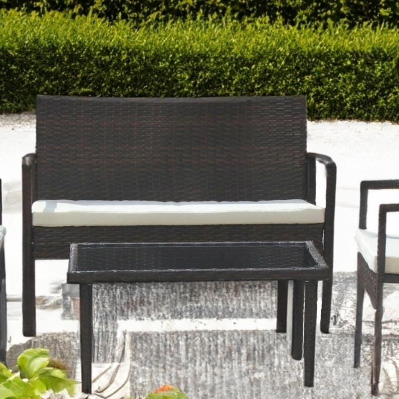 Set mobilier de gradina DeHome Zafir 200 Brown, canapea, scaune si masuta incluse, design modern, culoare maro