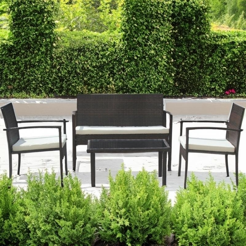 Set mobilier de gradina DeHome Zafir 200 Brown, canapea, scaune si masuta incluse, design modern, culoare maro