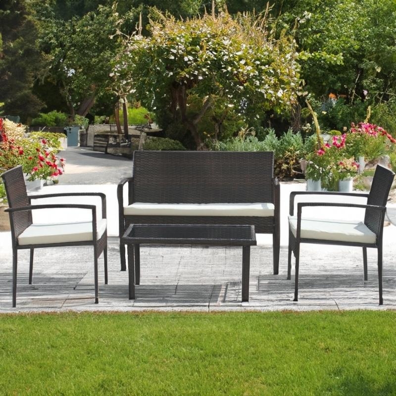 Set mobilier de gradina DeHome Zafir 200 Brown, canapea, scaune si masuta incluse, design modern, culoare maro