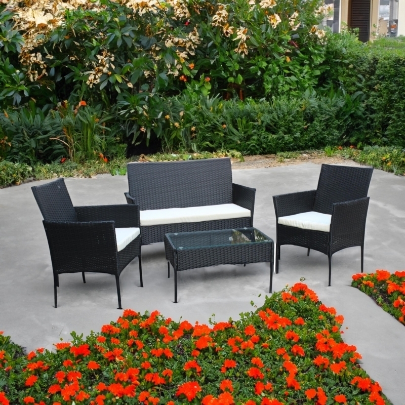 Set mobilier de gradina DeHome Zafir 100 Black, canapea, scaune si masuta incluse, culoarea neagra