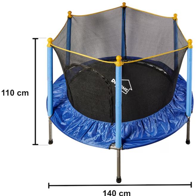 Trambulina pentru copii DeHome Jumper 55, diametru 140 cm (55 inch), plasa de siguranta, plasa rezistenta UV, structura metal, ideala pentru copii mici