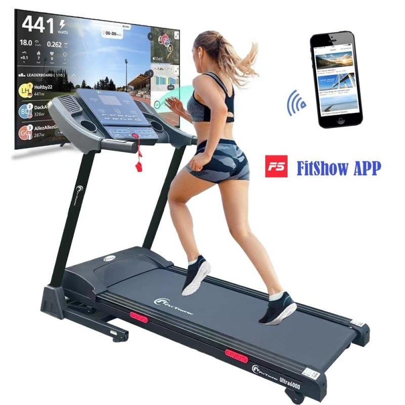 Banda de alergare electrica FitTronic Ultra 6000 motor 3.0 CP, inclinatre electrica 15%, greutate suportata 130 kg, aplicatia Fitshow App, intrare MP3, conectare bluetooth