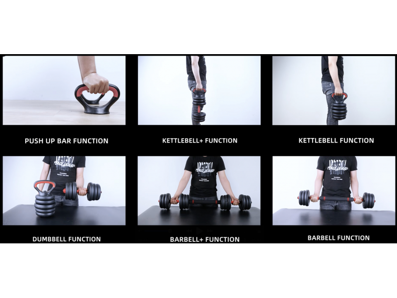 Gantera reglabila kettlebell FitTronic 6 in 1 de 40 kg KF40, cu o multitudine de combinatii posibile