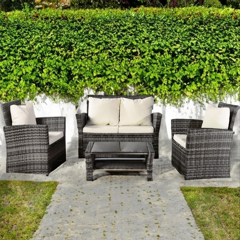 Set mobilier de gradina DeHome Zafir 900 Gray, canapea, fotolii si masuta incluse, culoare gri