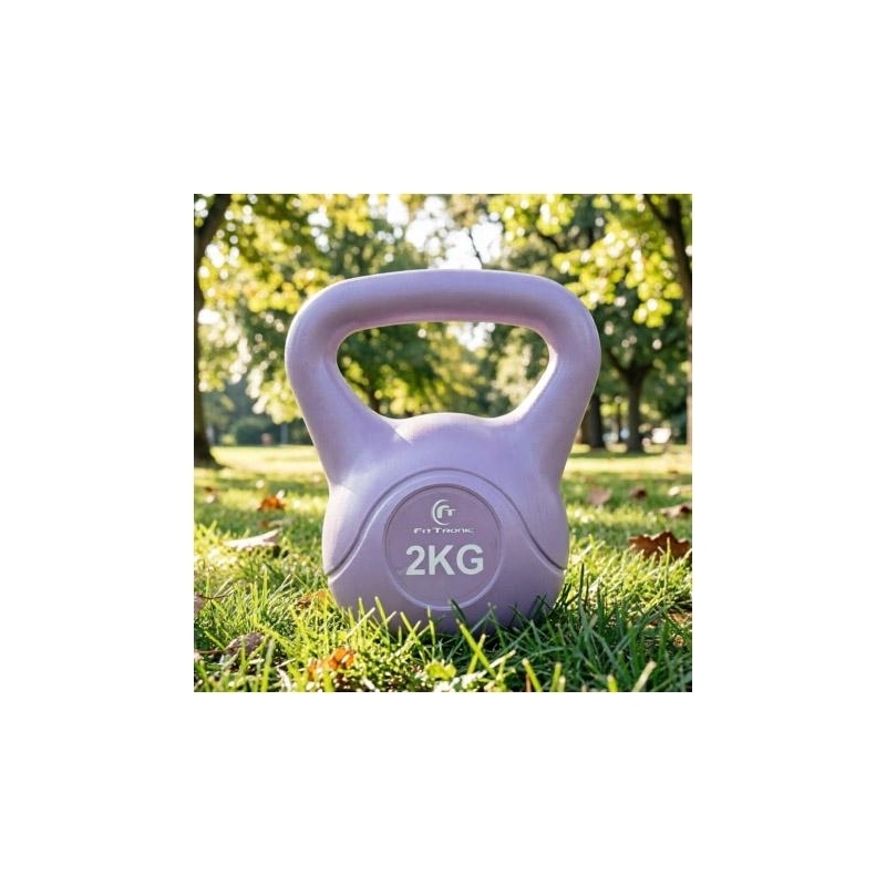 Gantera kettlebell FitTronic DK2, 2 kg, fitness, pilates, crossfit, recuperare, forma clopot, maner antiderapant, rezistenta la apa, culoare mov-lila
