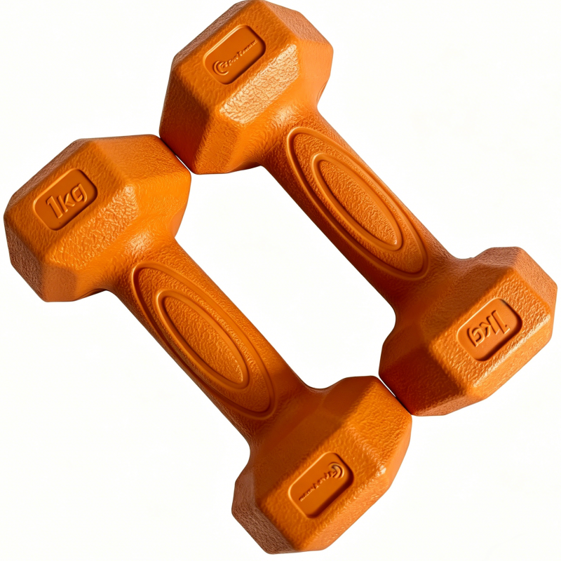 Set gantere hexagonale FitTronic DH2x1, 2 x 1 kg, fitness, aerobic, pilates, prindere confortabila, culoare portocaliu