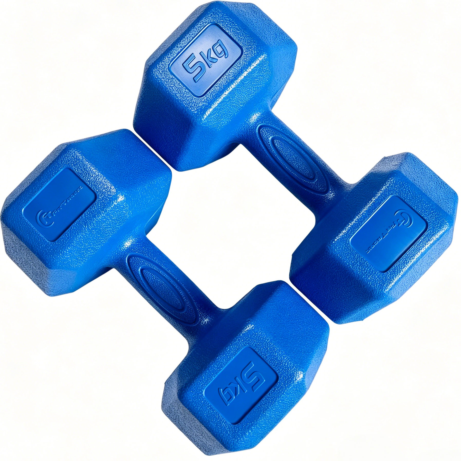 Set gantere hexagonale FitTronic DH2x5, 2 x 5 kg, fitness, aerobic, pilates, prindere confortabila, culoare albastru