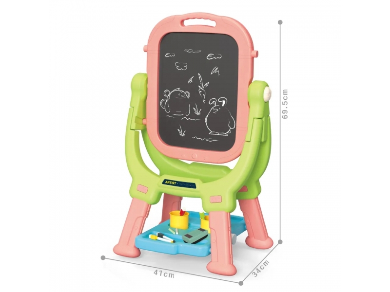Tabla magnetica 2 in 1 AliBibi, cu stativ si accesorii de scriere, roz-verde