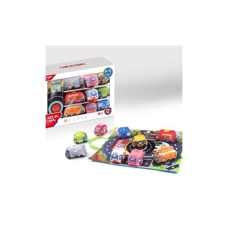 Set 9 masinute textile AliBibi, cu covoras inclus