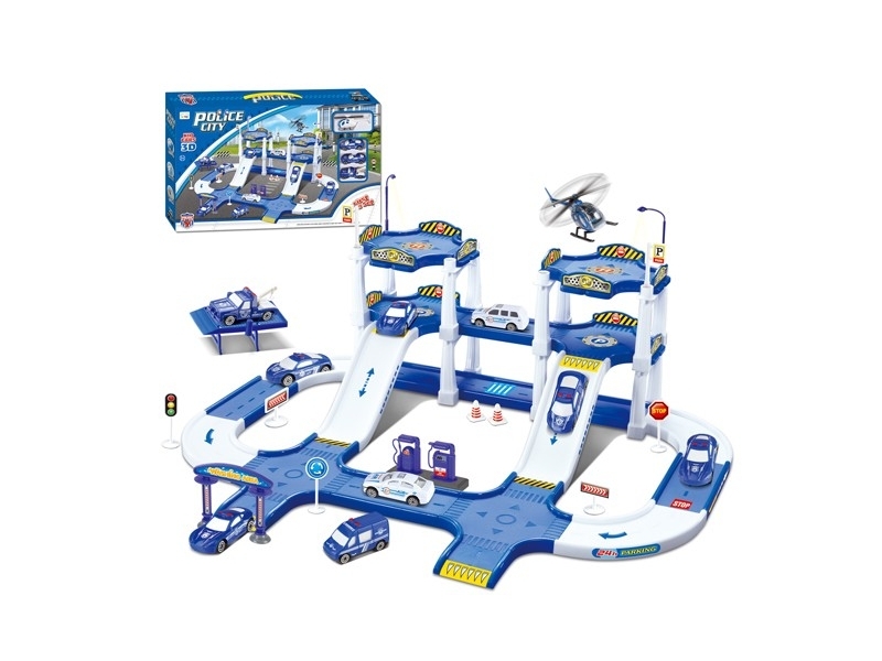 Set de parcare cu 3 masini incluse si un elicopter Alibibi