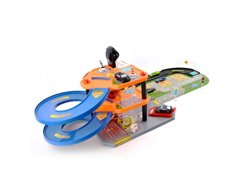 Set pista de masinute Alibibi si parcare cu 3 masinute si un elicopter inclus