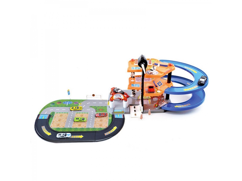 Set pista de masinute Alibibi si parcare cu 3 masinute si un elicopter inclus