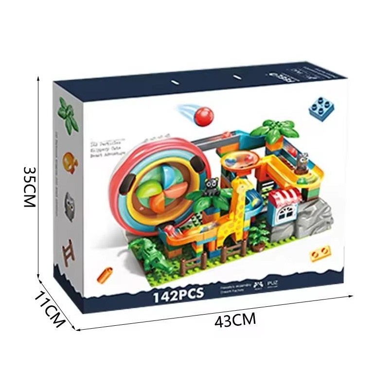 Set de constructie cu tobogane AliBibi, Aventura in jungla cu 142 de piese