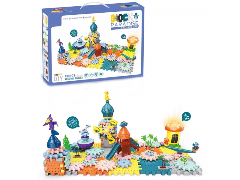 Set de construit 5 in 1 AliBibi Paradisul Dinozaurilor, 139 piese incluse