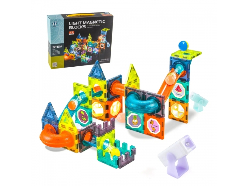 Set de constructie AliBibi cu piese magnetice luminoase