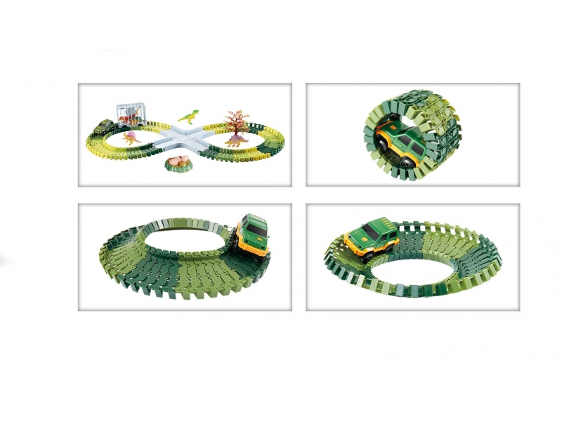 Pista de masini cu dinozauri si masina off-road, cu 96 de accesorii
