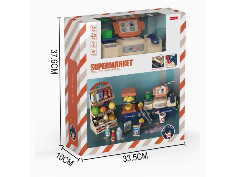 Set supermarket AliBibi cu casa de markat cu 42 de accesorii