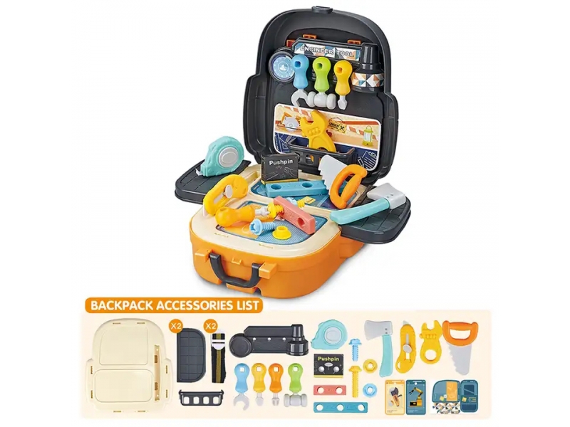 Set de scule 4 in 1 AliBibi, rucsac, troler, banc de lucru, masa de lucru