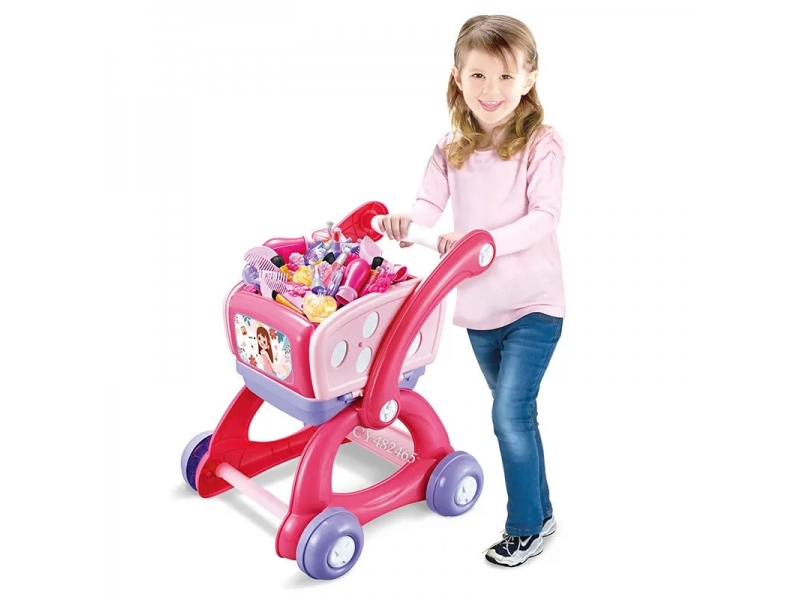 Set de infrumusetare 2 in 1 masuta si carucior de cumparaturi AliBIbi, cu accesorii incluse