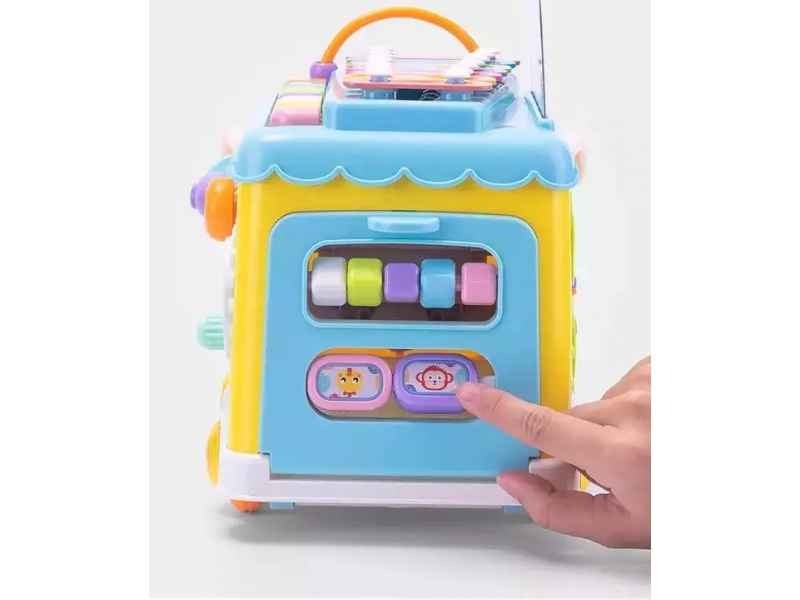 Autobuz interactiv multifunctional AliBibi, cu pian, cu xilofon, sortator, carusel de jucarii