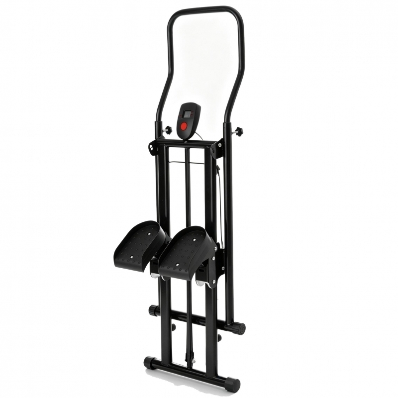 Stepper FitTronic Stair Climber Krome S600, Stepper vertical din otel, greutate maxima 120 kg, ghidon reglabil pe 3 niveluri si monitor digital cardio