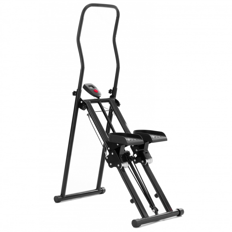 Stepper FitTronic Stair Climber Krome S600, Stepper vertical din otel, greutate maxima 120 kg, ghidon reglabil pe 3 niveluri si monitor digital cardio