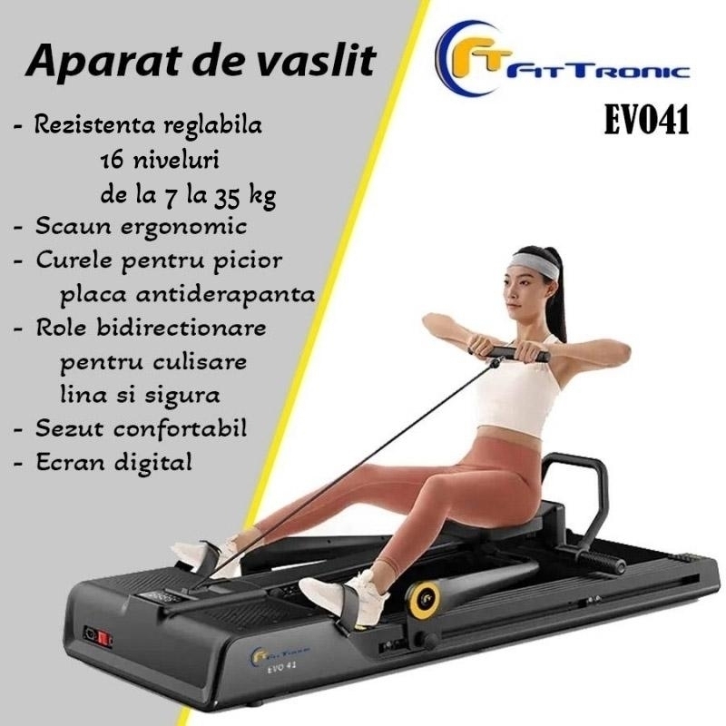 Banda de alergat revolutionara FitTronic EVO Complete Training 4 in 1, Antrenament complet: Alergare, Vaslit, Abdomen si Power Station. 4 aparate in 1. Echipament de cardio si forta. Motor 3 CP